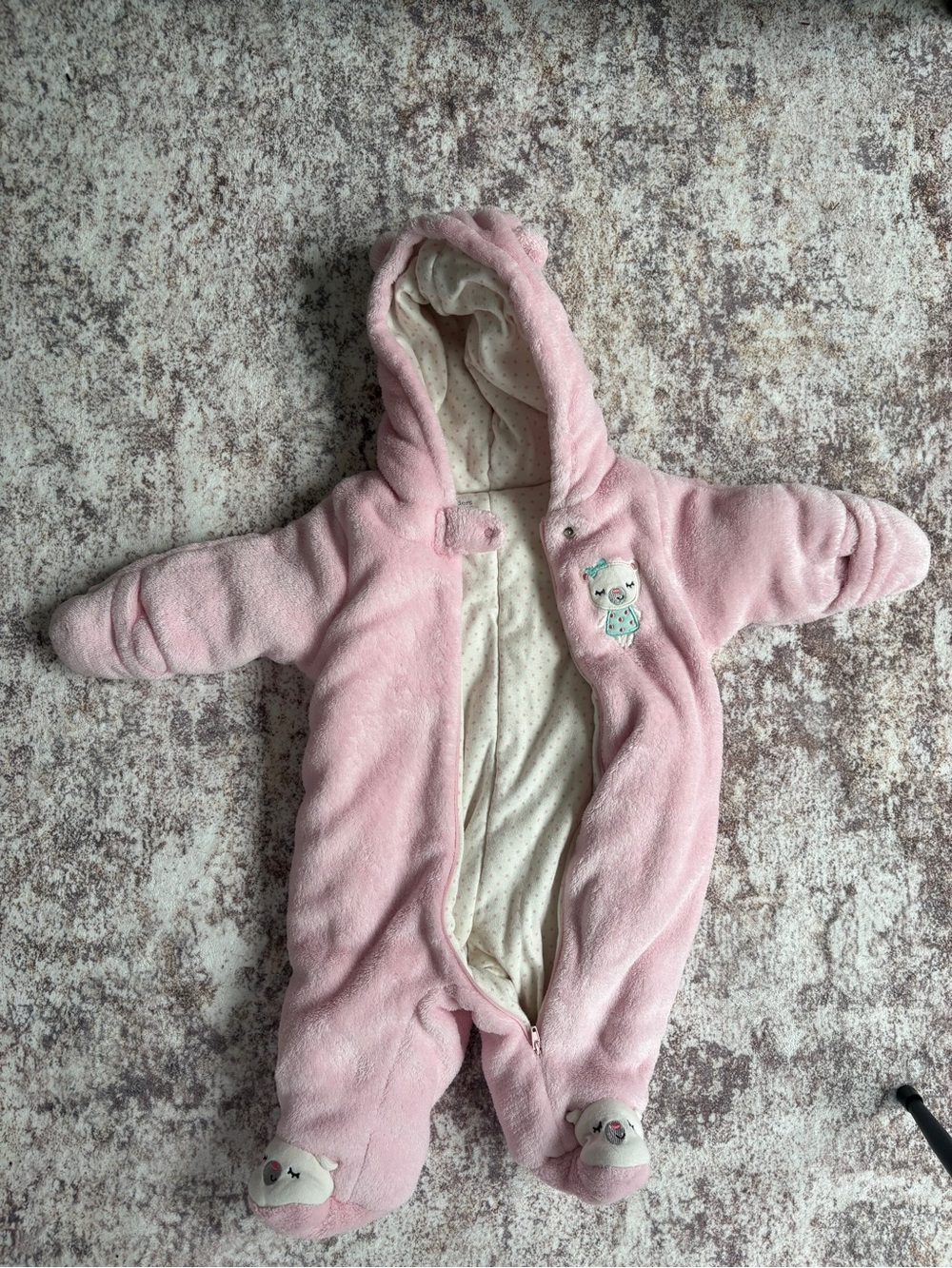 Little Wonders Pink Plush Hooded Footed One-Piece with Animal Accents